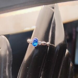 Blue Sapphire Style Silver Tone Ring Size 5.5